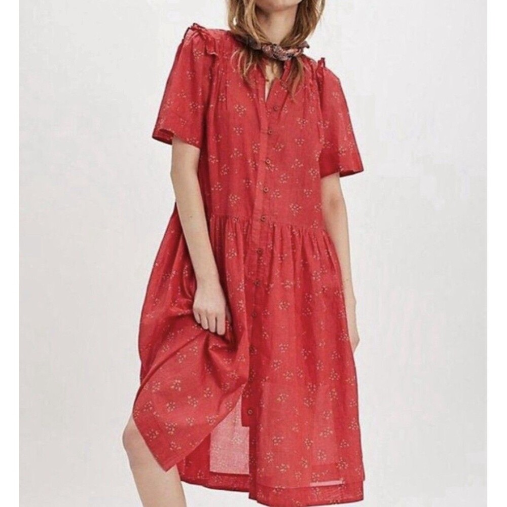 Free People Bella Mae Midi Dress Sz XS Red Print